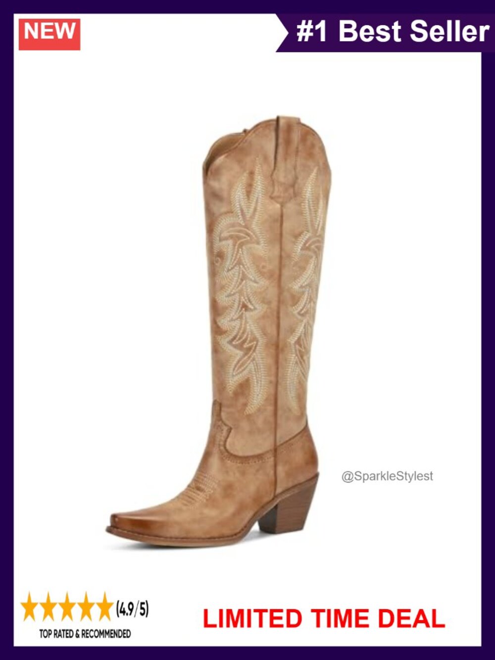 Women's Pointed Toe Knee High Western Cowboy Boots PU Leather